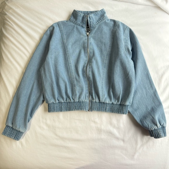 HAUTE MONDE O-Ring Zipper Wash Denim Bomber Jacket Size M - Picture 7 of 13